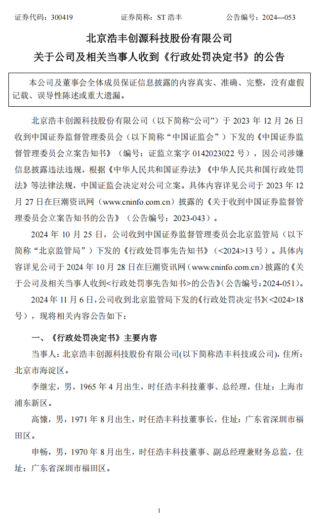 ST浩丰：关于公司及相关当事人收到《行政处罚决定书》的公告1.png