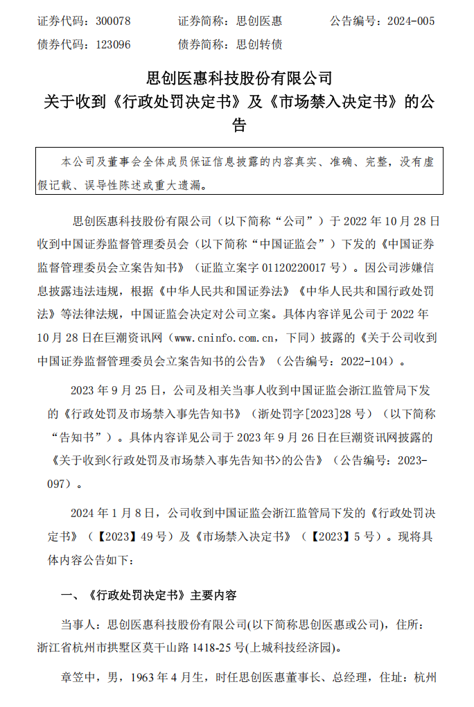思创医惠：关于收到《行政处罚决定书》及《市场禁入决定书》的公告1.png