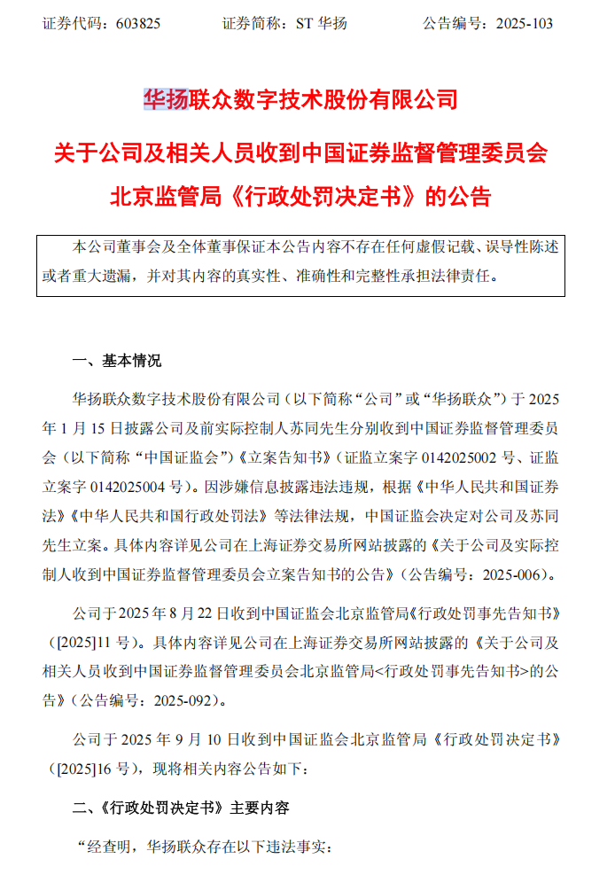 ST华扬：华扬联众数字技术股份有限公司关于公司及相关人员收到中国证券监督管理委员会北京监管局《行政处罚决定书》的公告1.png