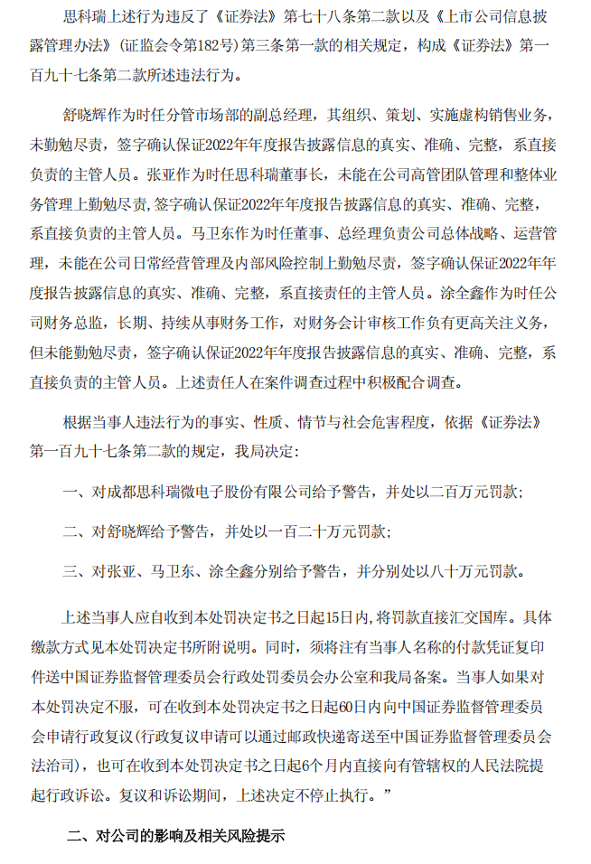 ST思科瑞：成都思科瑞微电子股份有限公司关于公司及相关人员收到中国证券监督管理委员会四川监管局《行政处罚决定书》的公告3.png