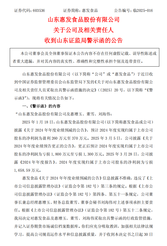 惠发食品：惠发食品关于公司及相关责任人收到山东证监局警示函的公告1.png