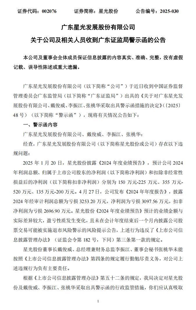 星光股份：关于公司及相关人员收到广东证监局警示函的公告1.png
