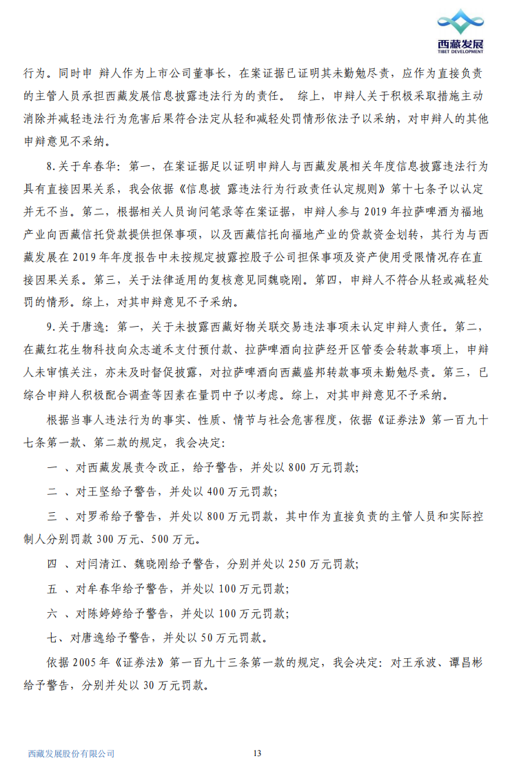 ST西发：关于公司及相关责任人收到《行政处罚决定书》的公告14.png