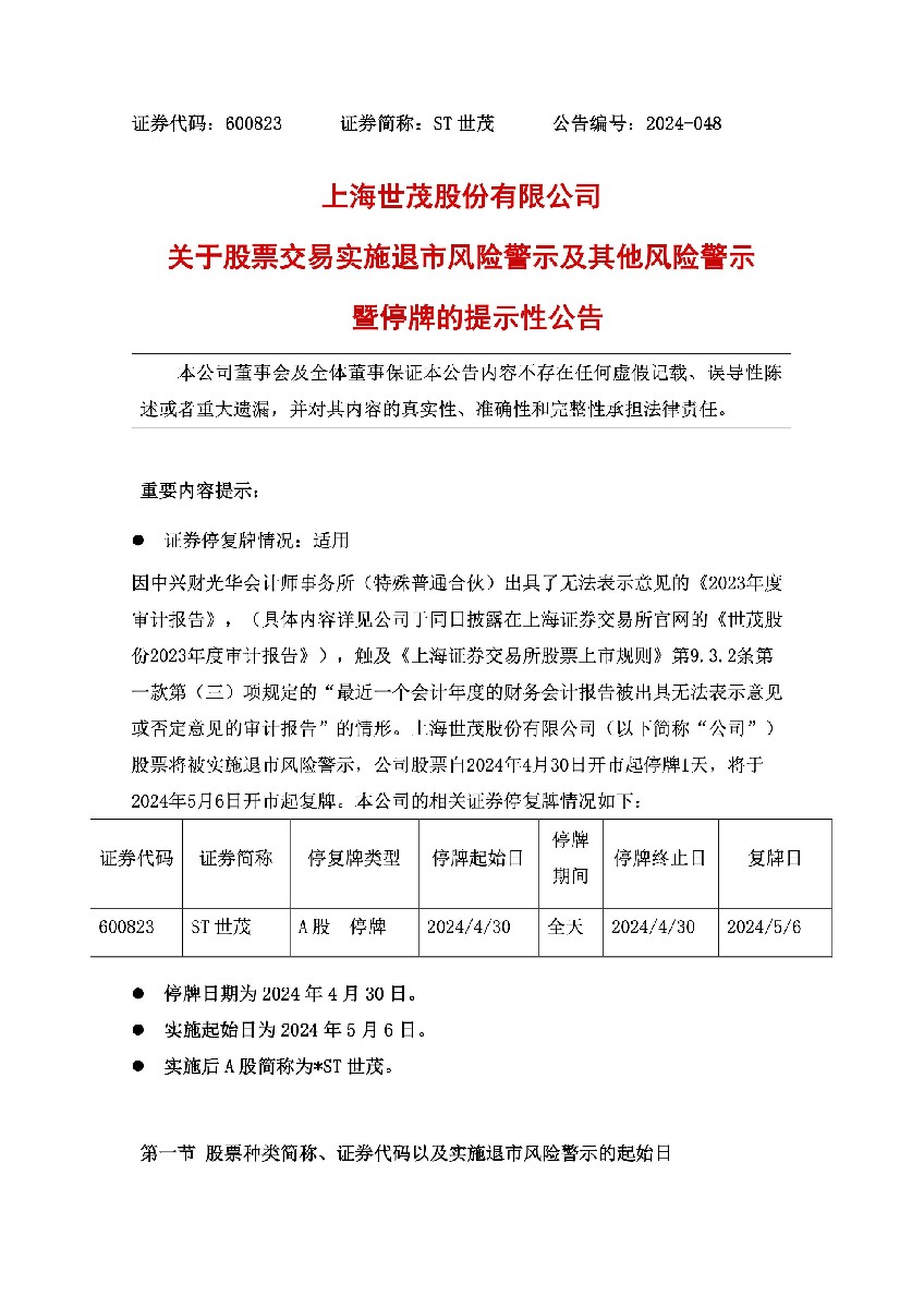 ST世茂：世茂股份关于股票交易实施退市风险警示及其他风险警示暨停牌的公告1.jpg