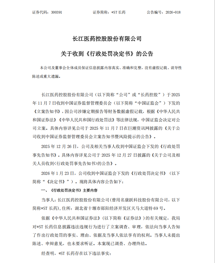 _ST长药：关于收到《行政处罚决定书》的公告1.png