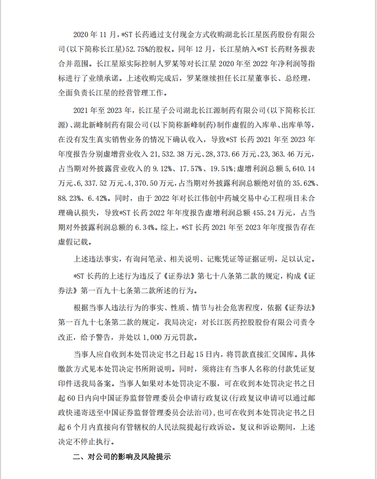 _ST长药：关于收到《行政处罚决定书》的公告2.png