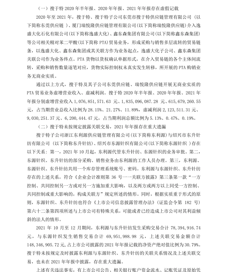 【正式处罚】搜特收到《行政处罚决定书》的公告（2023/12/27）
