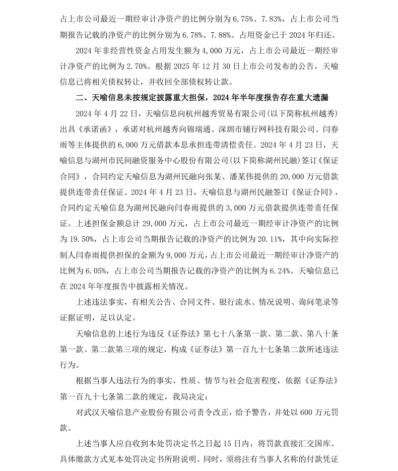 【正式处罚】*ST天喻收到《行政处罚决定书》的公告（2026/4/30）
