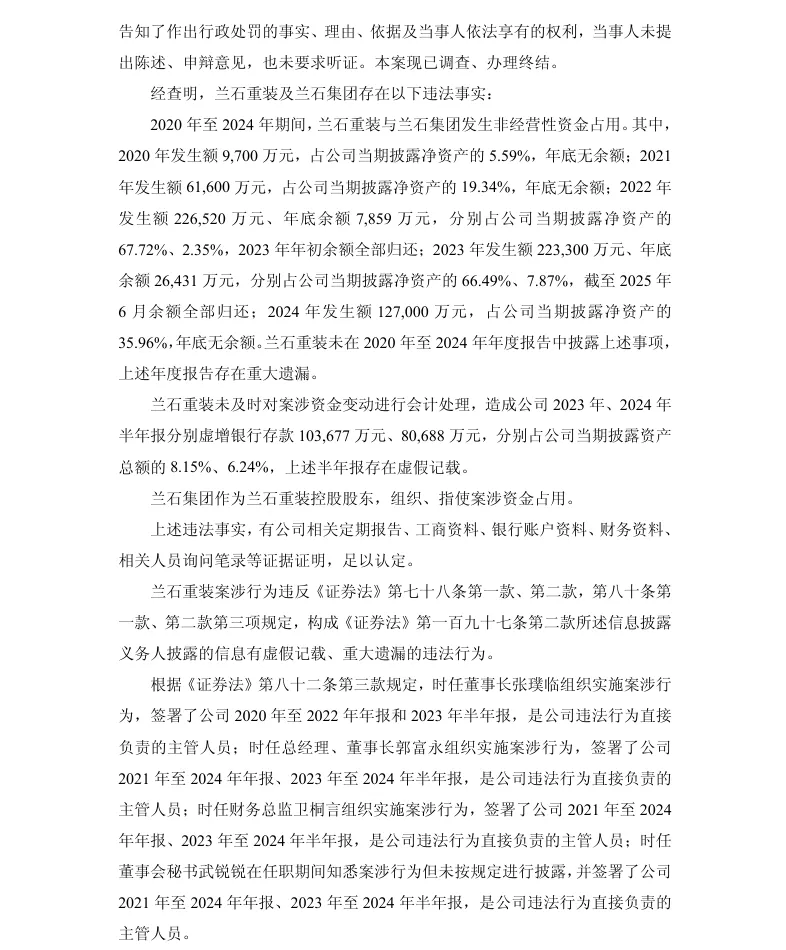 【正式处罚】兰石重装收到《行政处罚决定书》的公告（2026/5/1）