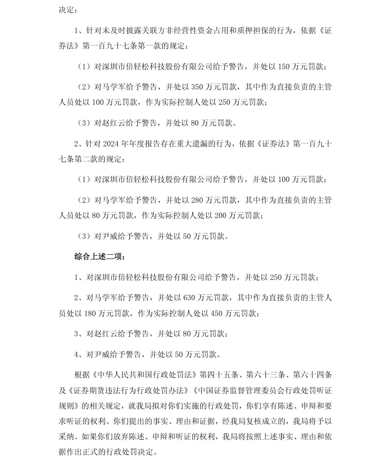 【处罚事先告知】倍轻松收到《行政处罚事先告知书》的公告（2026/6/13）
