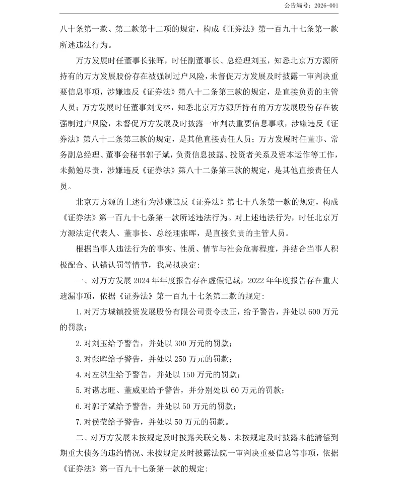 【处罚事先告知】万方发展收到《行政处罚事先告知书》的公告（2026/7/17）