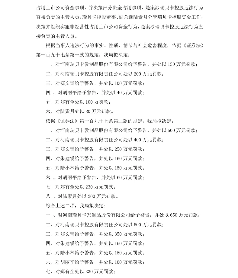 【处罚事先告知】瑞贝卡收到《行政处罚事先告知书》的公告（2026/7/31）