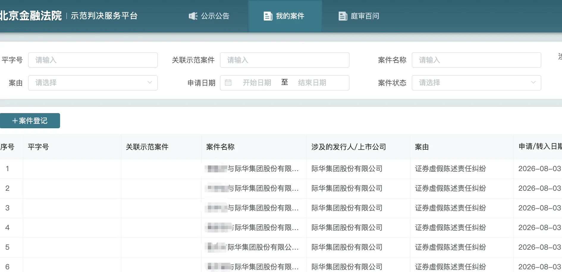 【际华集团】2026/8/4新增10人提交至北京金融法院立案（截取部分）