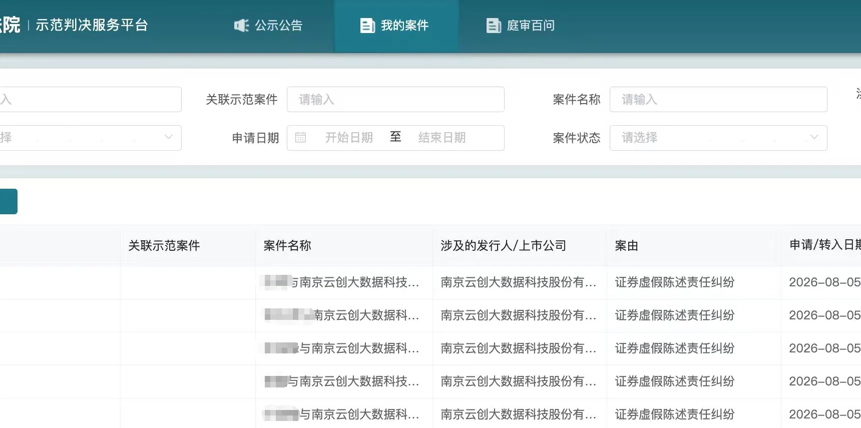 【云创数据】2026/8/6新增35人提交至北京金融法院立案（截取部分）